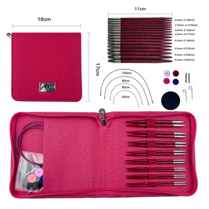 Ensemble de 8 aiguilles à tricoter circulaires interchangeables en <span class=keywords><strong>acajou</strong></span> avec étui zippé pour travaux manuels de tricot de pulls - Product Image 1