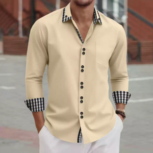 <span class=keywords><strong>Chemise</strong></span> décontractée à manches longues personnalisable pour <span class=keywords><strong>homme</strong></span>, coupe ajustée, couleurs unies, confortable, anti-boulochage, en sergé polyester/coton - Product Image 3