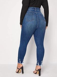 <span class=keywords><strong>Jeans</strong></span> Skinny da Donna Taglie Forti a Vita Alta Elasticizzati, Leggings a Gamba Affusolata in Denim Lavabile, Vestibilità <span class=keywords><strong>Slim</strong></span> con Design Strappato Stile <span class=keywords><strong>Mom</strong></span> per l'Estate - Product Image 3