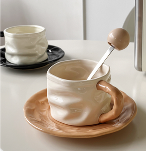 Ensemble de tasses à café en céramique froissée avec soucoupe et anse assorties, pour une décoration intérieure moderne et minimaliste et des cadeaux créatifs - Product Image 6