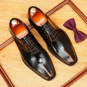 Business Casual Brogue Patchwork Pointed <b>Toe</b> Lace-Up Genuine Leather Versatile Men's Formal Wedding Shoes - Product Image 4