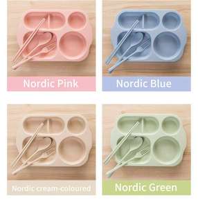 Plateau à dîner en <span class=keywords><strong>plastique</strong></span> écologique, assiette rectangulaire moderne avec fourchette, cuillère et baguettes, pour enfants et adultes. - Product Image 6