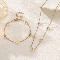 Ensemble collier et bracelet en acier inoxydable plaqué or 18 carats PVD, imperméable, pour femmes, avec perles, bijoux de mode, vente en gros, Halskette