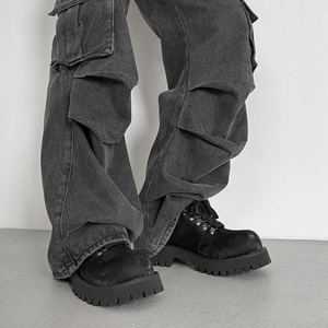 Summer new style <b>platform</b> heightening men's desert-style retro casual leather shoes with big toe holes leather <b>boots</b> - Product Image 2