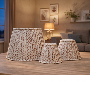 Modern Zigzag Geometric Viscose Linen <b>Lampshade</b> | Terracotta & Cream Printed Pleated <b>Drum</b> Shade | Decorative Pendant & Table Lam - Product Image 3