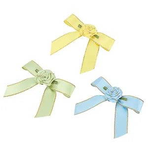 Artificial Fabric Rosettes Mini Flowers Crafts DIY Sewing Decoration Wedding Festival Small Ribbon Roses With Green Leaves