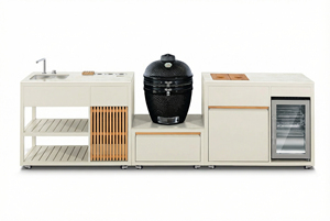 Ensemble de meubles de cuisine extérieure en acier inoxydable pour jardin, avec barbecue Kamado blanc moderne - Product Image 6