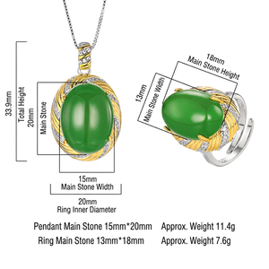 Oval 15*20-13*16mm Zircon Rings and Necklace <b>Copper</b> Gold Plated Imitation Paraiba Tourmaline retro hypoallergenic jewellery set - Product Image 4