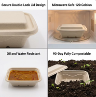 PFAS-vrije, 8,5 cm diepe, 1250 ml, biologisch afbreekbare, magnetronbestendige, stevige rechthoekige lunchbox van suikerrietbagasse met deksel voor maaltijdvoorbereiding