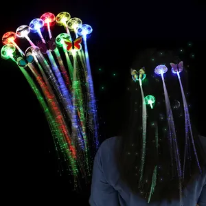 Wig LED Warna-warni Transparan, Wig Rambut Kupu-kupu Lucu, Aksesori Jepit Rambut Kepang Flash Wanita