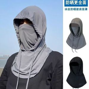 Sombrero de protección solar de seda helada de una pieza, cubierta facial transpirable unisex para conducir y andar en bicicleta, color rosa - Product Image 5