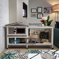 Cage à lapins moderne en bois de 62 pouces avec roues, toit imperméable et 3 plateaux profonds – Idéale pour salon, cochon d'Inde, poulet