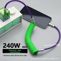 Kabel Data Silikon Cair Grosir 240W C ke C DIY Spiral Retractable Pengisian Cepat Kompatibel CarPlay PD untuk Iphone 18