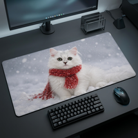 Tapis de souris gaming XXL argenté, motif chat, tapis de bureau couleur intégrale, base antidérapante en caoutchouc, motif personnalisé