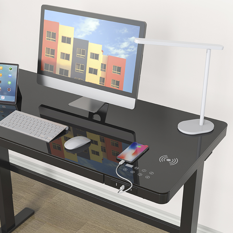 [Прямые продажи с фабрики] стол со стеклянной подставкой и Usb-зарядкой черно-белый модный современный эргономичный стеклянный стол офисный регулируемый стол