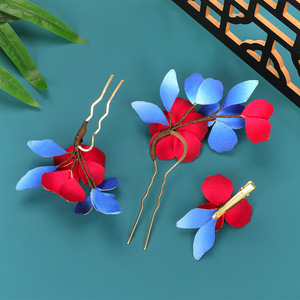 Nouvelle Épingle à Cheveux Style Antique 2025 au Design Original, Fleur Faux Cloisonné avec Fleurs Rouges et Bleues, Faite à la Main et Enroulée de Fil - Product Image 4