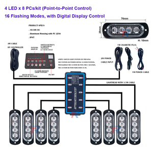 <span class=keywords><strong>Kit</strong></span> d'éclairage stroboscopique pour calandre à montage en surface à <span class=keywords><strong>LED</strong></span>, 8 pièces/ensemble, lampe d'avertissement de danger d'urgence à 4 <span class=keywords><strong>LED</strong></span>, 16 modes clignotants, fonction SYNC, nouveau - Product Image 2