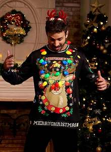 <span class=keywords><strong>T</strong></span>-shirts <span class=keywords><strong>de</strong></span> Noël moches pour hommes, drôles, graphiques 3D, manches longues, surdimensionnés, tissés, 100% polyester, écologiques, pulls - Product Image 6