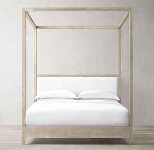 Lit à baldaquin en bois massif de style américain RH personnalisé Rhoohill, chambre à coucher moderne, cuir gaufré shagreen, lit queen-size fait à la main pour hôtel - Product Image 3