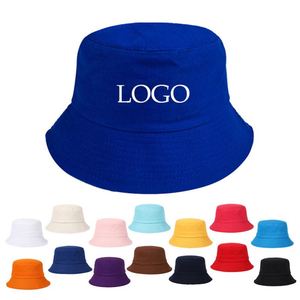 Chapeau de pêcheur en coton uni noir pour homme et femme, avec logo personnalisé, pour l'été et la plage, à bord plat - Product Image 1