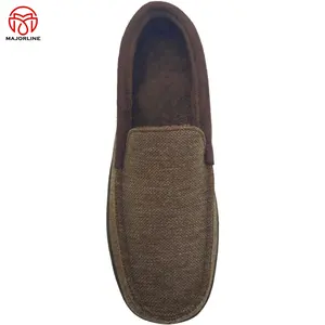 OEM factory customized indoor Slippers for Men Flat Moccasins Loafer house Shoes TPR outsole winter warm bedroom slippers women