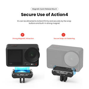 Amagisn kim loại từ tính phát hành nhanh chóng gắn kết cho <span class=keywords><strong>DJI</strong></span> <span class=keywords><strong>OSMO</strong></span> action4/3 với có thể gập lại hai ngạnh gắn kết và 1/4 vít gắn kết nối - Product Image 3