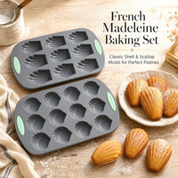 Ensemble de moules à madeleines en silicone, 9 cavités et 12 cavités, plateau à gâteaux en forme de coquille avec poignées pour la cuisson au four