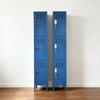 Armoire de rangement métallique moderne bleue en acier à 3 niveaux, verrouillable et réglable, pour la maison, la salle de dressing, la chambre, l'atelier, le dortoir, la salle de sport