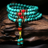 En gros, Bracelet de prière Mala 108 perles en pierre naturelle turquoise verte, Tasbih musulman islamique avec pendentif à pompon