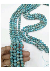 Cuentas Redondas de Turquesa Azul Natural de Sudáfrica, Ágata Mirani de Rajasthan, Tema Amor - Product Image 3