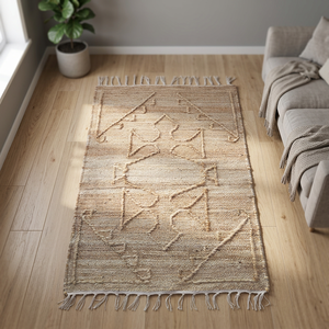 Natural Hand Woven Jute Rug with Wool Fringe Area Carpet for Home Living Room Decorative Floor <b>Mat</b> - Product Image 3