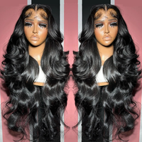 Wig 26 inci rambut manusia renda wig depan 13x4 pra-pencabutan 180 kepadatan tubuh gelombang hitam rambut manusia Frontal HD renda rambut manusia