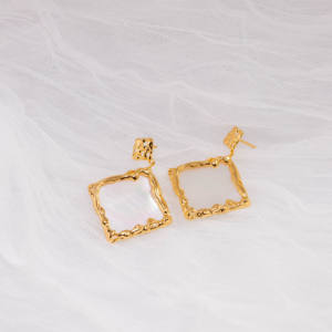 Boucles d'oreilles carrées en argent vintage plaqué or, élégantes, concaves et convexes, géométriques, pour femmes - Product Image 2