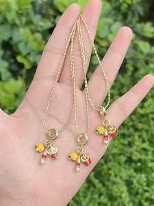 Collar y Pulsera con Dijes de Hamburguesa/<span class=keywords><strong>Bicicleta</strong></span>/Mariposa/Corazón, Mini Colgante de Zirconia Microincrustada y Esmaltada, Joyería de Cobre Bañado en Oro - Product Image 1