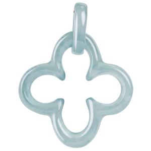Colgante de jade natural color azul esmeralda con diseño de trébol de cuatro hojas hueco, estilo hielo, para collar y colgante de mujer a la moda. - Product Image 1