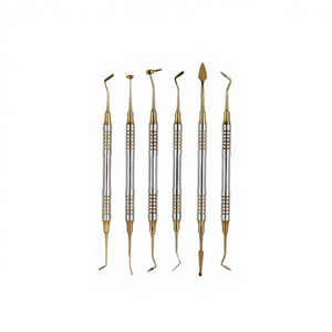 Juego de 6 piezas de raspadores dentales manuales ergonómicos de acero inoxidable con baño de oro para examen clínico - Precio mayorista - Product Image 1