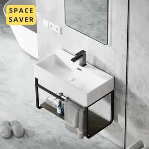 Venta al por mayor 28 "moderno Rectangular lavabos montado en la pared de cerámica de unidad de la vanidad lavabo