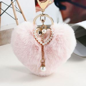 Fashion Fluffy Furry <b>Plush</b> Ball Hearted Shaped Bag Pendants Keychain Pompom Peach Heart Cute Keyrings Accessories - Product Image 5