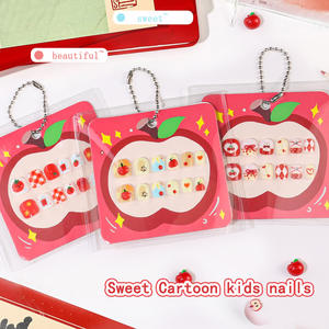 <span class=keywords><strong>Faux</strong></span> <span class=keywords><strong>ongles</strong></span> à presser 3D rouges motif pomme et nœud, style Kawaii, économiques, couvrance totale, pour petites filles et enfants - Product Image 1