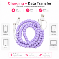Câble de charge pour téléphone à perles violet 4 en 1, câble de charge multi-connecteurs, câble de données USB C Type C pour iPhone Android FASHLINK