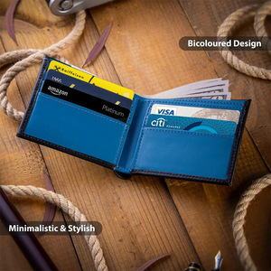 กระเป๋าสตางค์ผู้ชายแบบพับสองตอน สีน้ำเงินและสีเหลือง RFID ป้องกันการโจรกรรม ใช้ได้ทุกวัน - Product Image 3