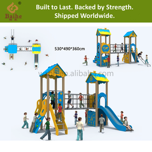 BAIHE série de tubes ronds pont de terrain de jeu en bois bleu bois Playhouse glissière en métal matière plastique Durable pour crèche cour de jeu - Product Image 4