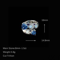 Bague réglable de luxe en argent plaqué zircon avec pierre bleue, bijoux vintage pour femme, anti-ternissement