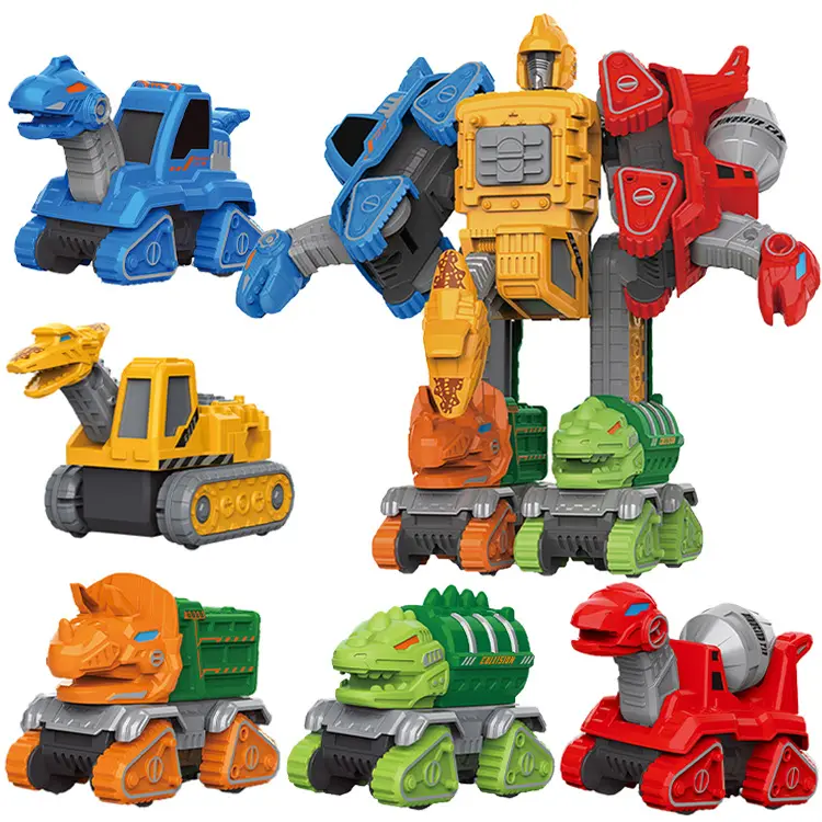 Custom Alloy five body dinosaur engineering vehicle Toy For Kids Favorite excavator toys car set for kids boy