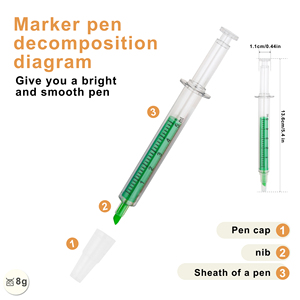 Wholesale Cute Plastic Syringe Injection Highlighter Marker <b>Pen</b> with Custom Logo for Office School Doctor Party Favor Gifts - Product Image 2