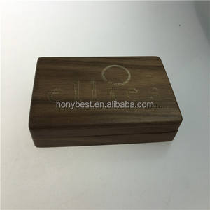 Gegraveerde Logo Houten Ambachtelijke Doos Kleine Zijn En Haar Zwarte Walnoot Ring Case Sieraden Dubbele Ring Houder Voor Huwelijksceremonie, Paar - Product Image 2