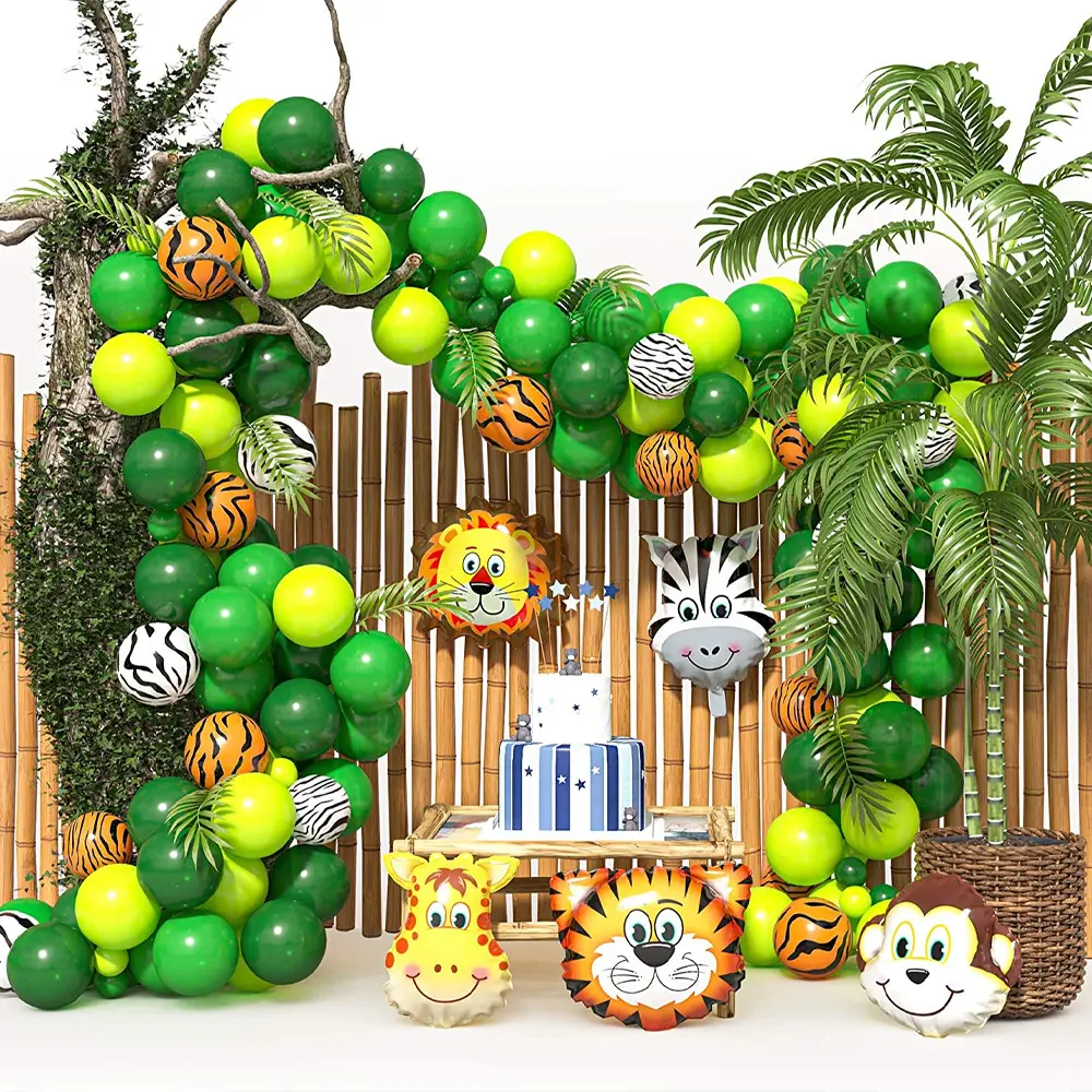 Green animal jungle theme latex foil balloon arched children's birthday party decoration set