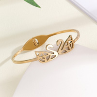 Bracelet jonc double cygne en acier titane plaqué or pour femme, anti-ternissement, avec fermoir à ressort, bijou de mode de luxe, cadeau d'anniversaire