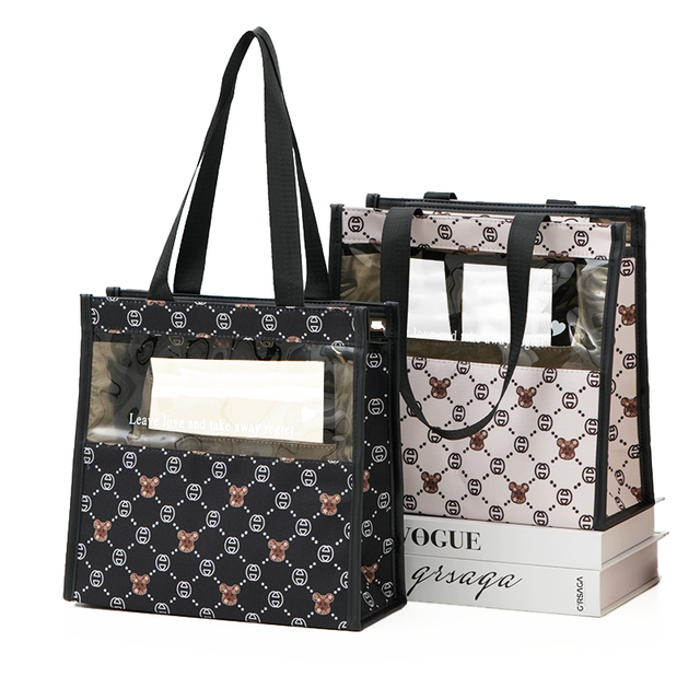 Customized Logo Spring 2026 New Style Printed Waterproof PVC Casual Zippered Large Capacity Semi-transparent Handbag