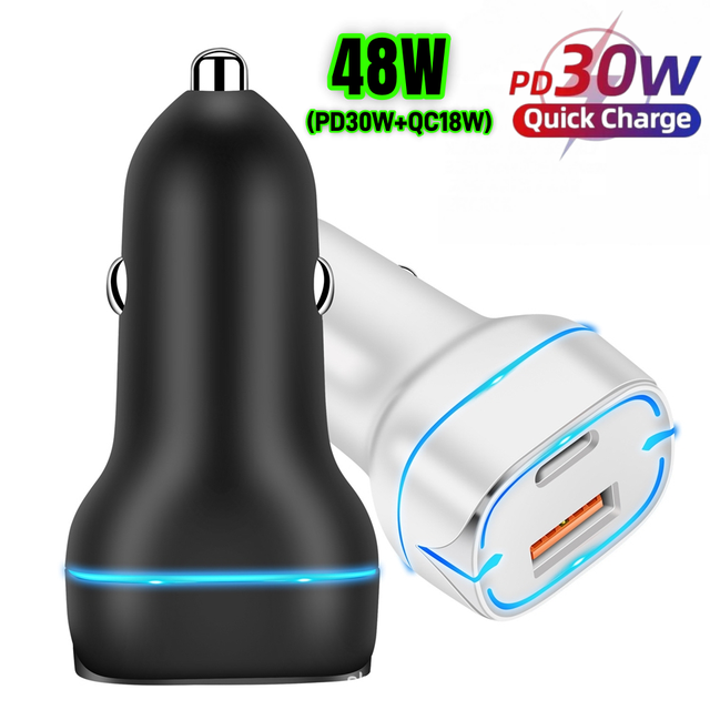 38W Dual Way 18W QC3.0 USB Port 20W Type C PD 3.0 Fast Car Charger Adapter BLUE LED Light for iPhone Samsung Quick Charging